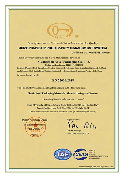 Certificate image identified as ISO 22000.