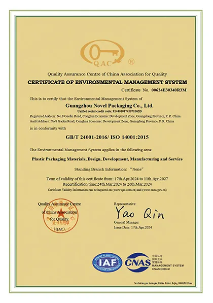 Certificate image identified as ISO 14001.